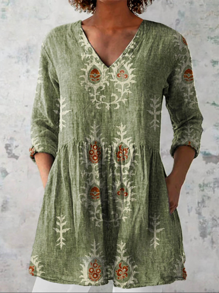 ESANDRINE™ - Long Blouse with V-Neck