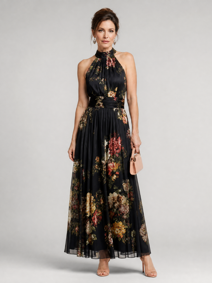 LAURA™ | Floral Halter Neck Midi Dress