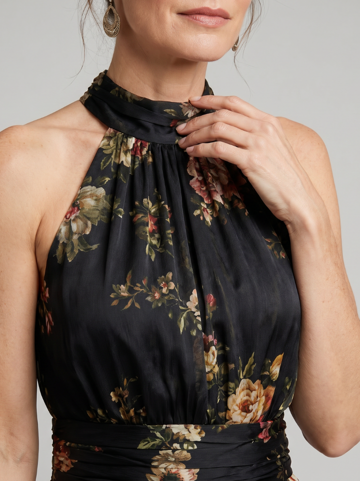 LAURA™ | Floral Halter Neck Midi Dress