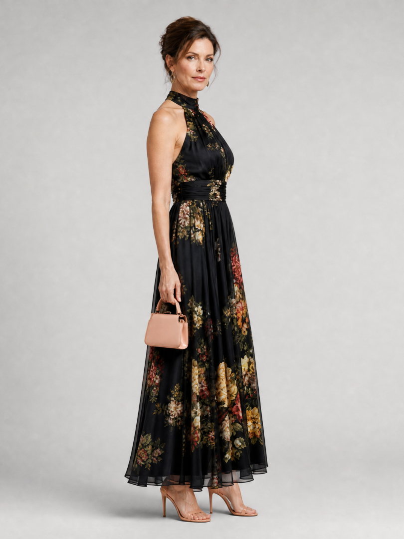 LAURA™ | Floral Halter Neck Midi Dress