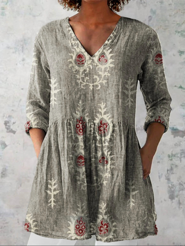 ESANDRINE™ - Long Blouse with V-Neck