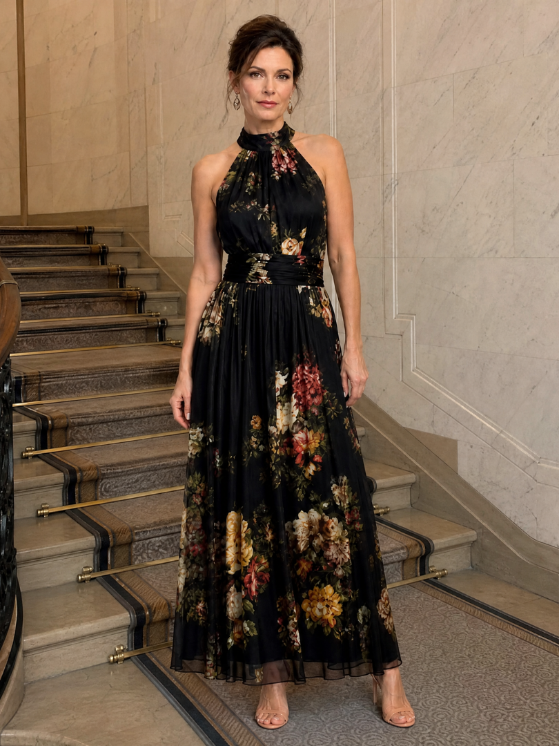 LAURA™ | Floral Halter Neck Midi Dress
