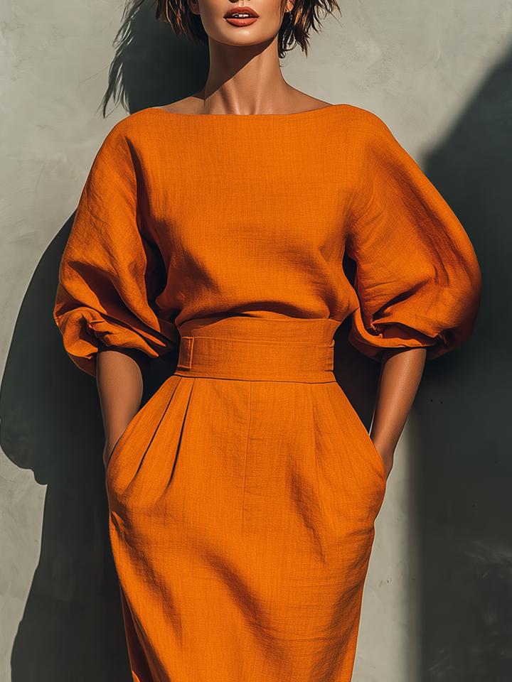 AMÉLIE™ - Mid-sleeve Top And Midi Skirt Set