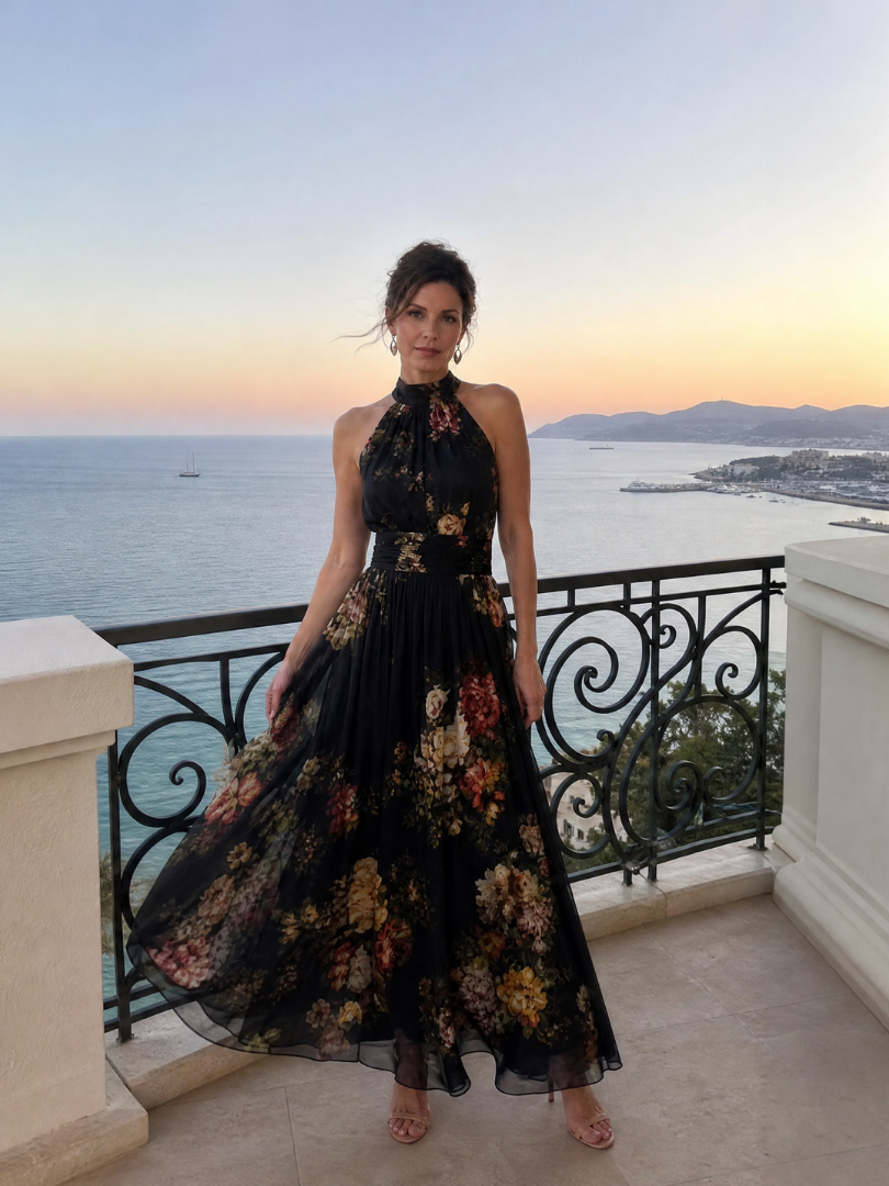 LAURA™ | Floral Halter Neck Midi Dress