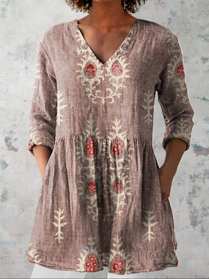 ESANDRINE™ - Long Blouse with V-Neck