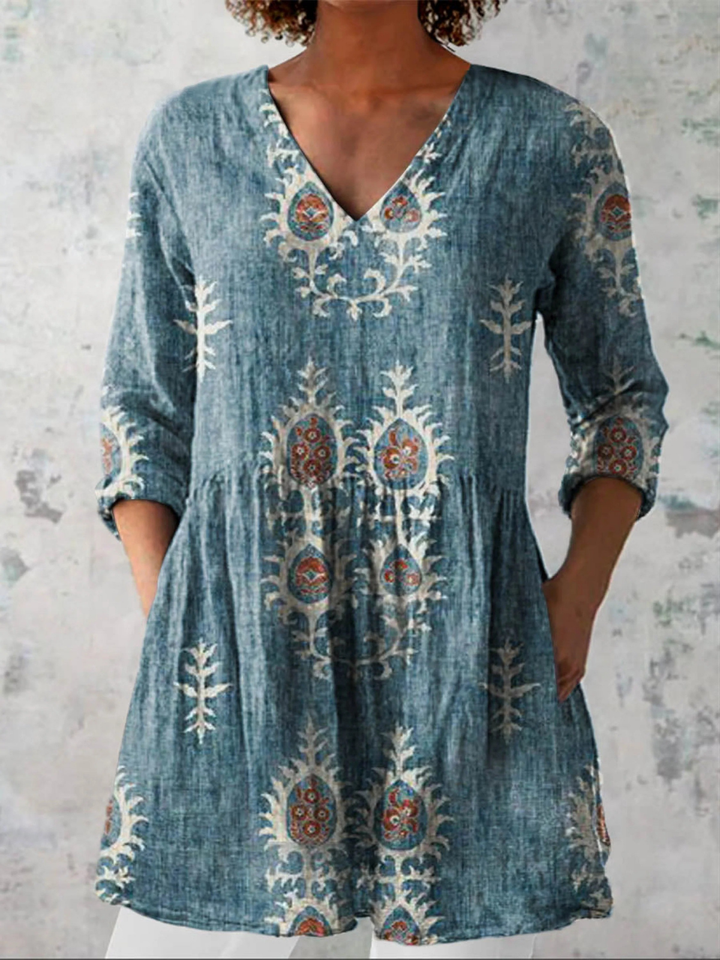 ESANDRINE™ - Long Blouse with V-Neck