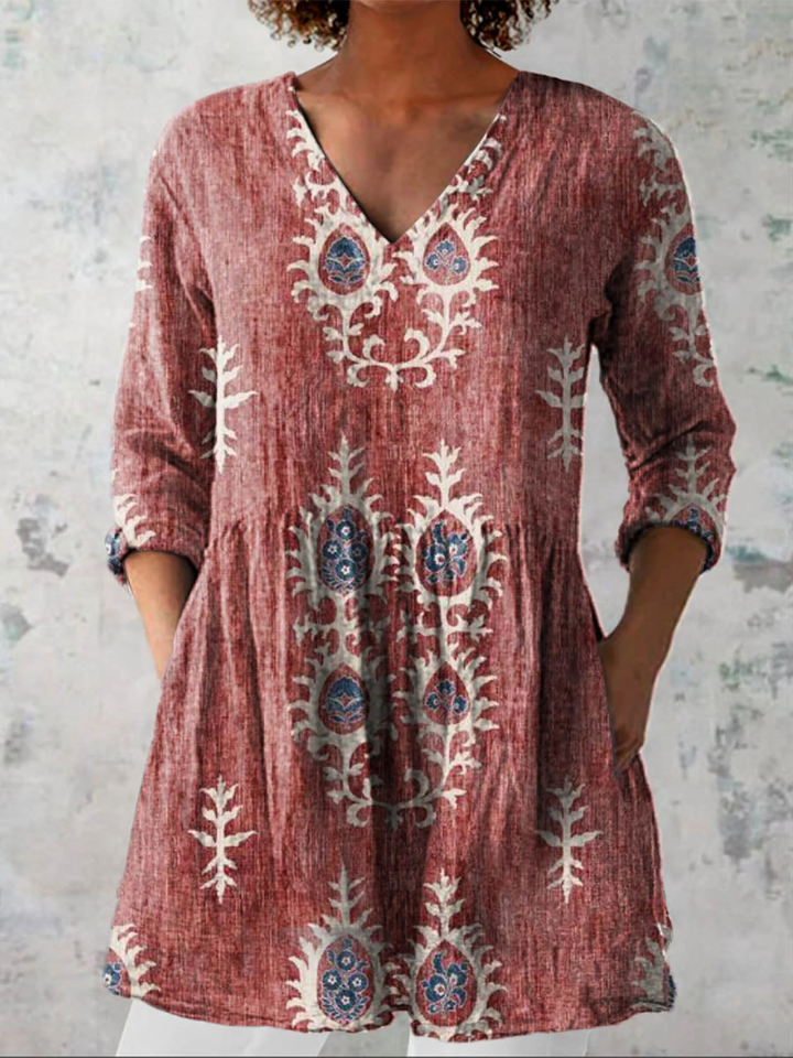 ESANDRINE™ - Long Blouse with V-Neck