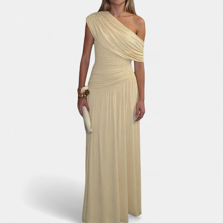 CELINE™ – One-Shoulder Pleated Midi Dress