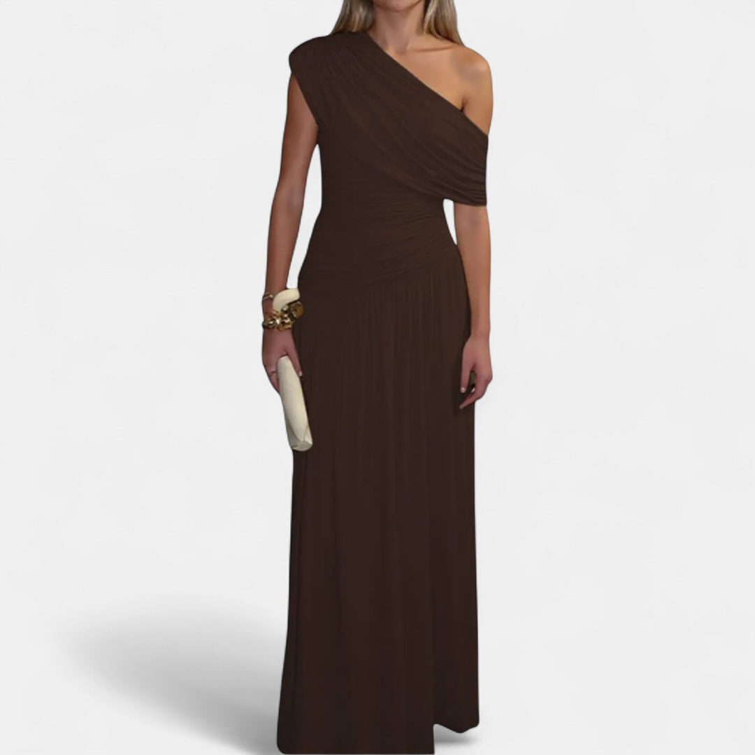CELINE™ – One-Shoulder Pleated Midi Dress