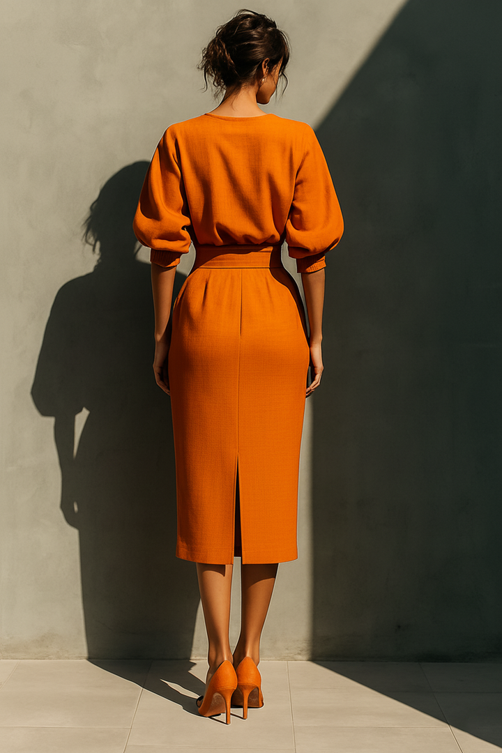 AMÉLIE™ - Mid-sleeve Top And Midi Skirt Set