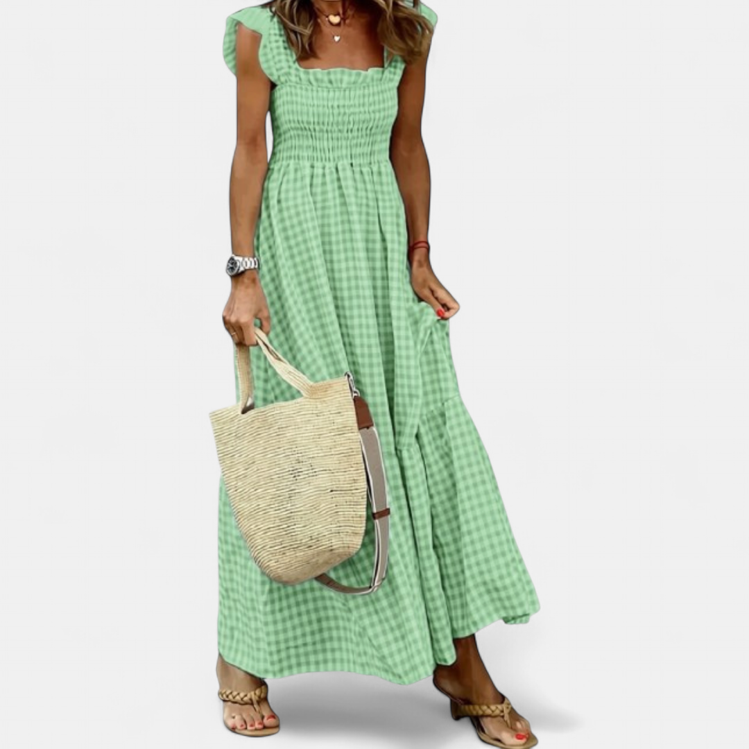 JOSÉPHINE™ – Patchwork Plaid Flared Midi Dress