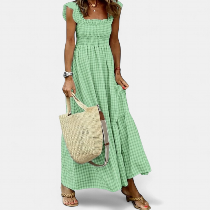 JOSÉPHINE™ – Patchwork Plaid Flared Midi Dress