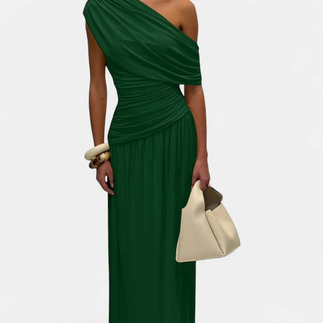 CELINE™ – One-Shoulder Pleated Midi Dress