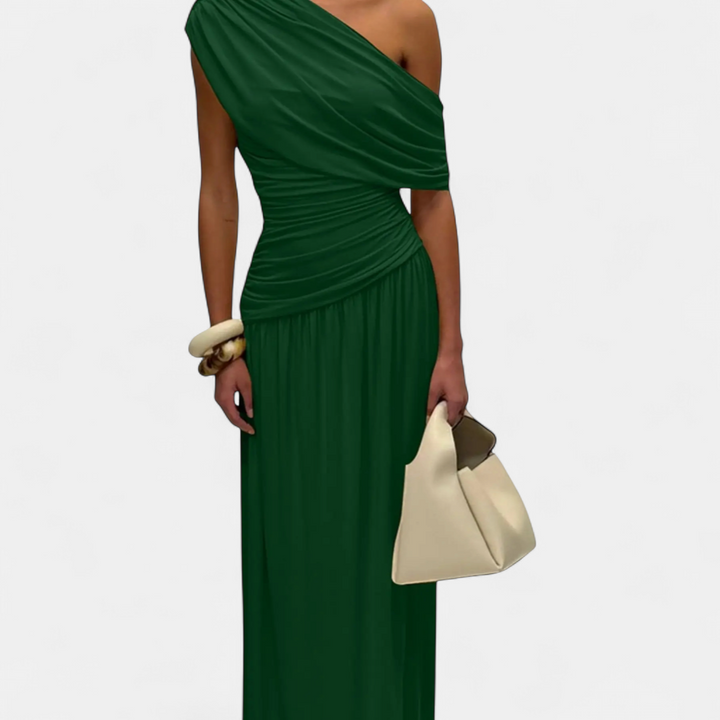 CELINE™ – One-Shoulder Pleated Midi Dress