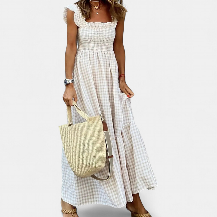 JOSÉPHINE™ – Patchwork Plaid Flared Midi Dress