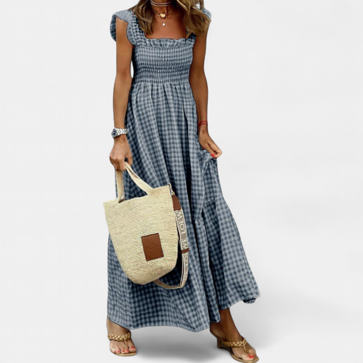 JOSÉPHINE™ – Patchwork Plaid Flared Midi Dress
