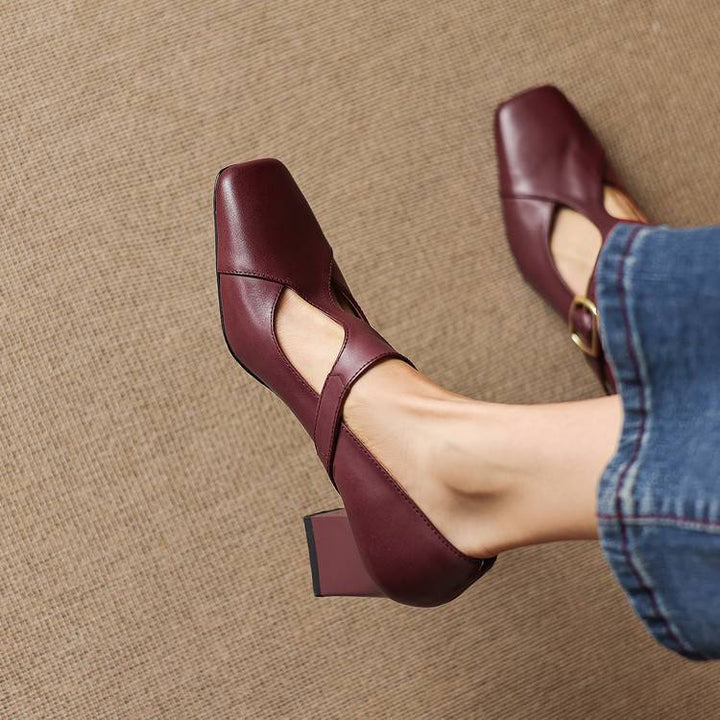 ÉLARA™ – Square-Toe Leather Heels