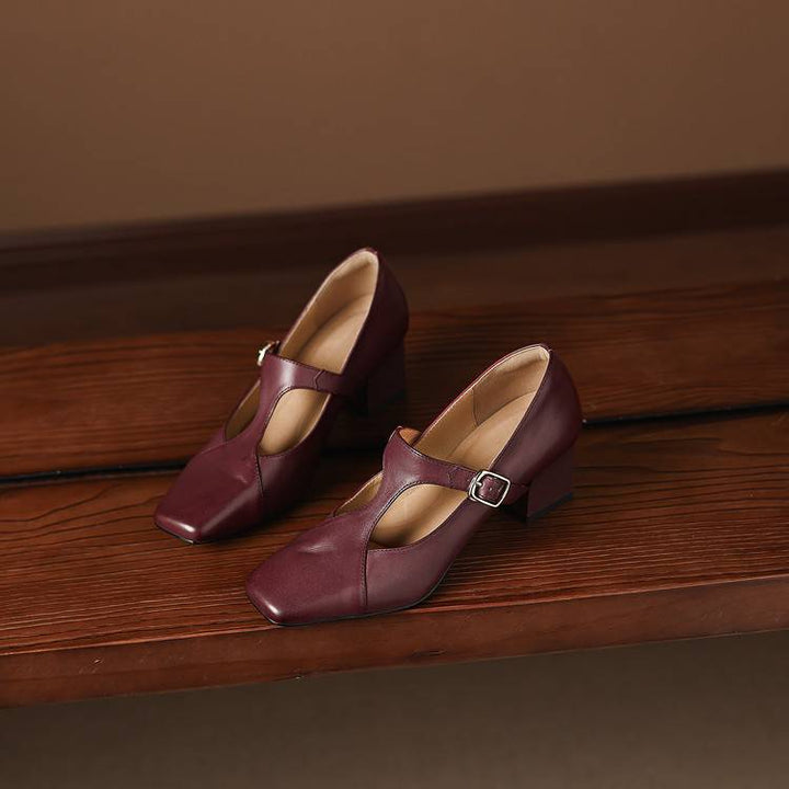 ÉLARA™ – Square-Toe Leather Heels