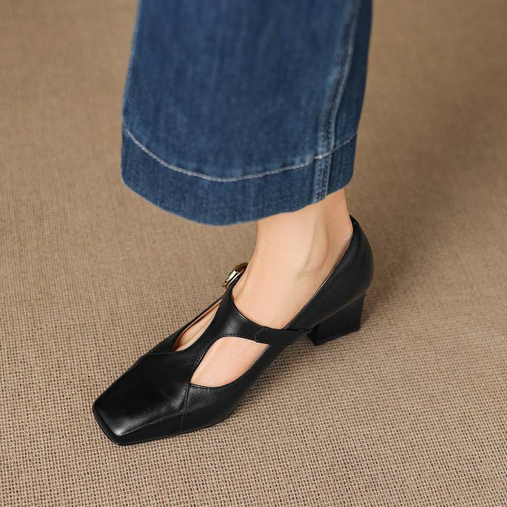 ÉLARA™ – Square-Toe Leather Heels
