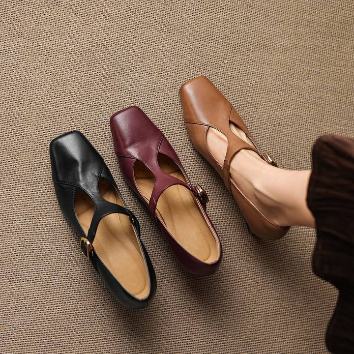 ÉLARA™ – Square-Toe Leather Heels