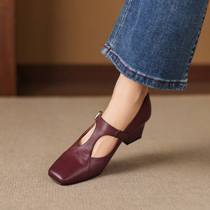 ÉLARA™ – Square-Toe Leather Heels
