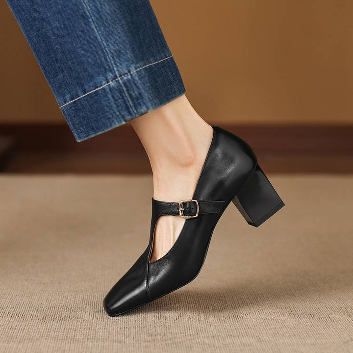 ÉLARA™ – Square-Toe Leather Heels