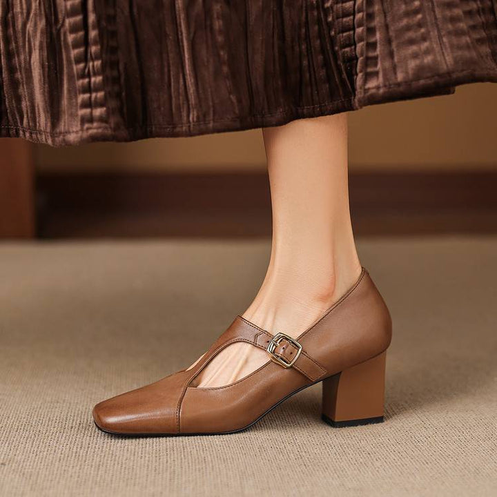 ÉLARA™ – Square-Toe Leather Heels