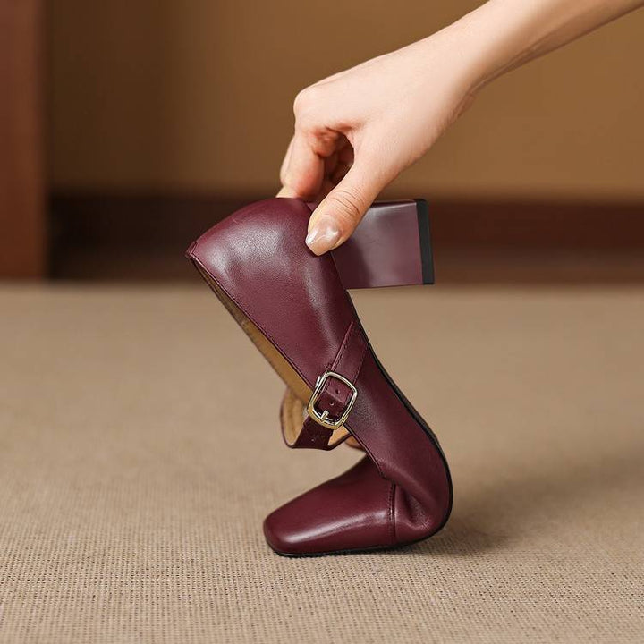 ÉLARA™ – Square-Toe Leather Heels