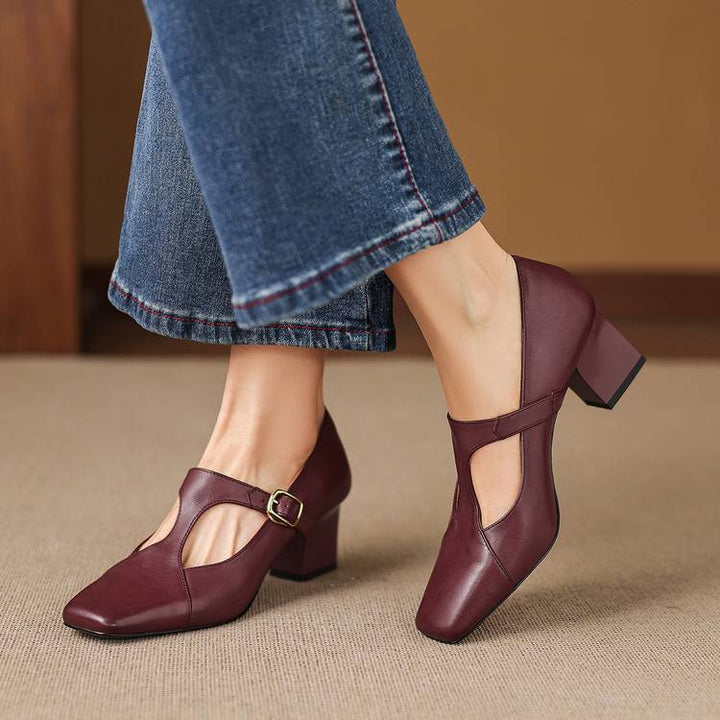 ÉLARA™ – Square-Toe Leather Heels