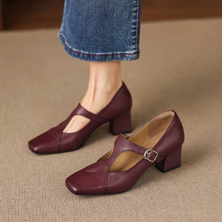 ÉLARA™ – Square-Toe Leather Heels