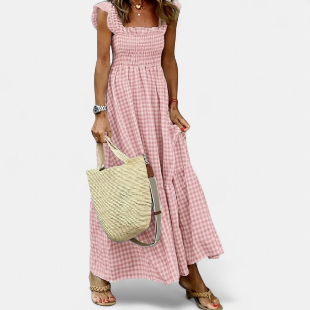JOSÉPHINE™ – Patchwork Plaid Flared Midi Dress