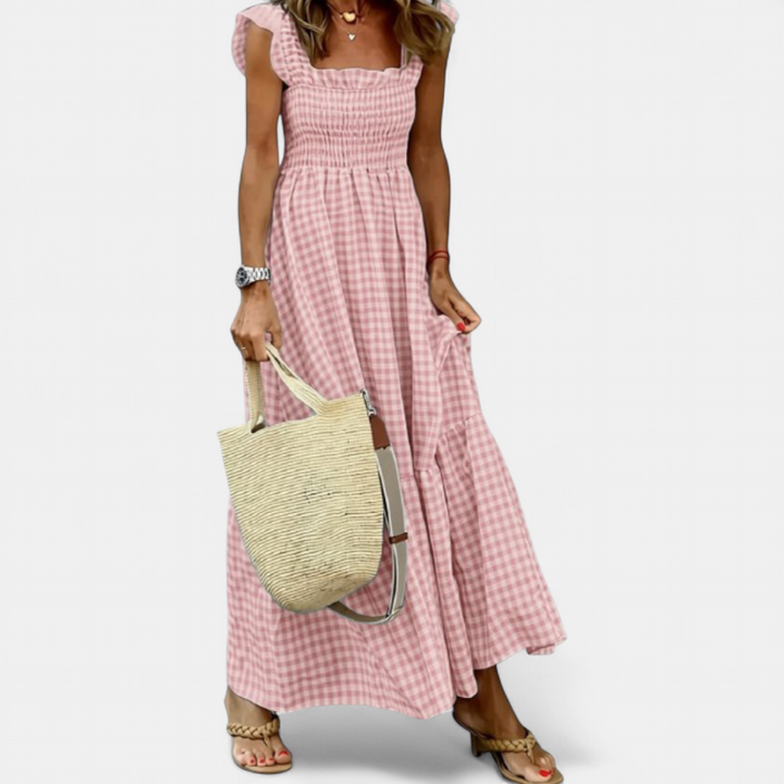JOSÉPHINE™ – Patchwork Plaid Flared Midi Dress