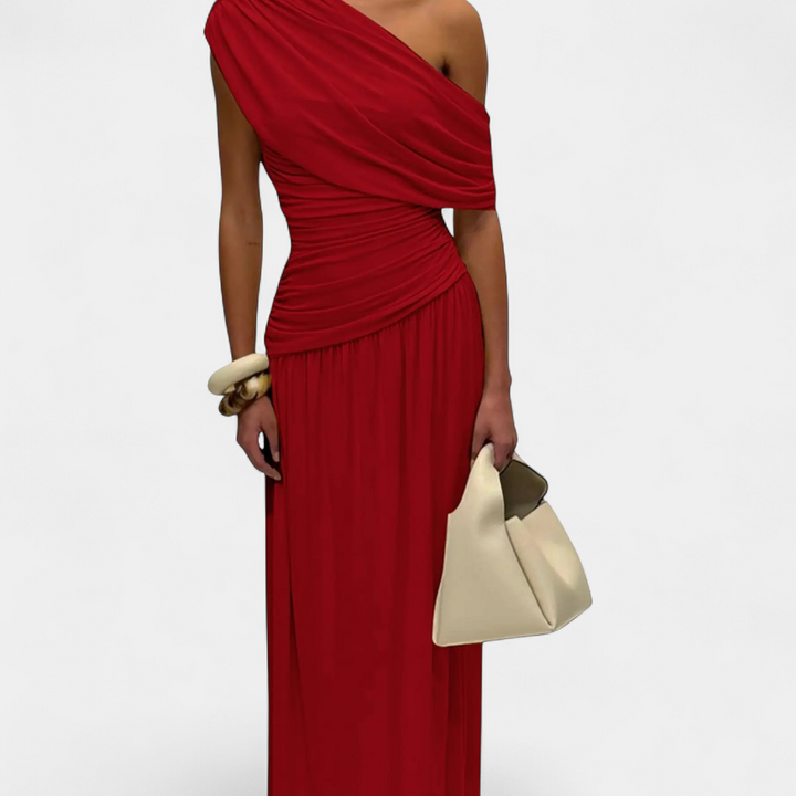 CELINE™ – One-Shoulder Pleated Midi Dress