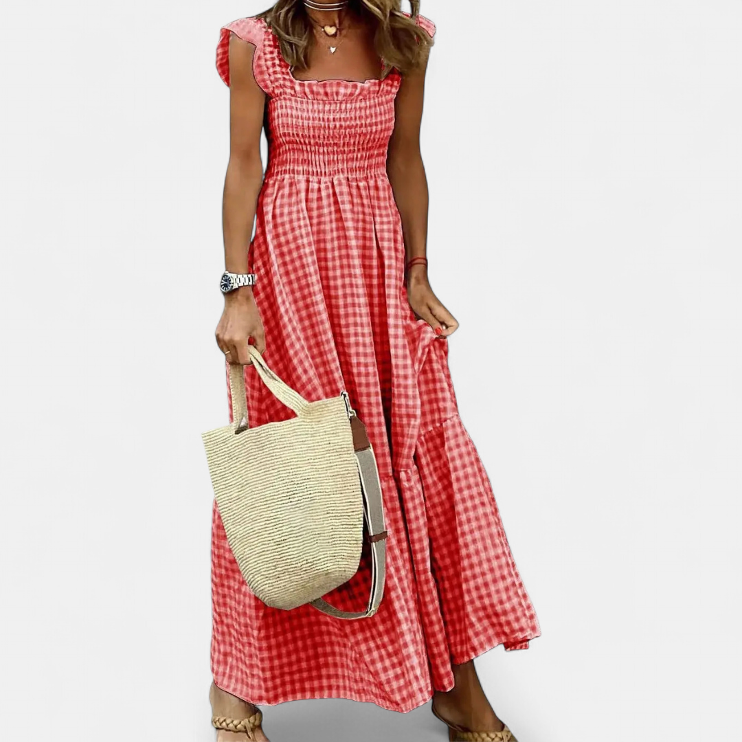 JOSÉPHINE™ – Patchwork Plaid Flared Midi Dress