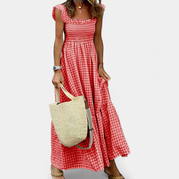 JOSÉPHINE™ – Patchwork Plaid Flared Midi Dress