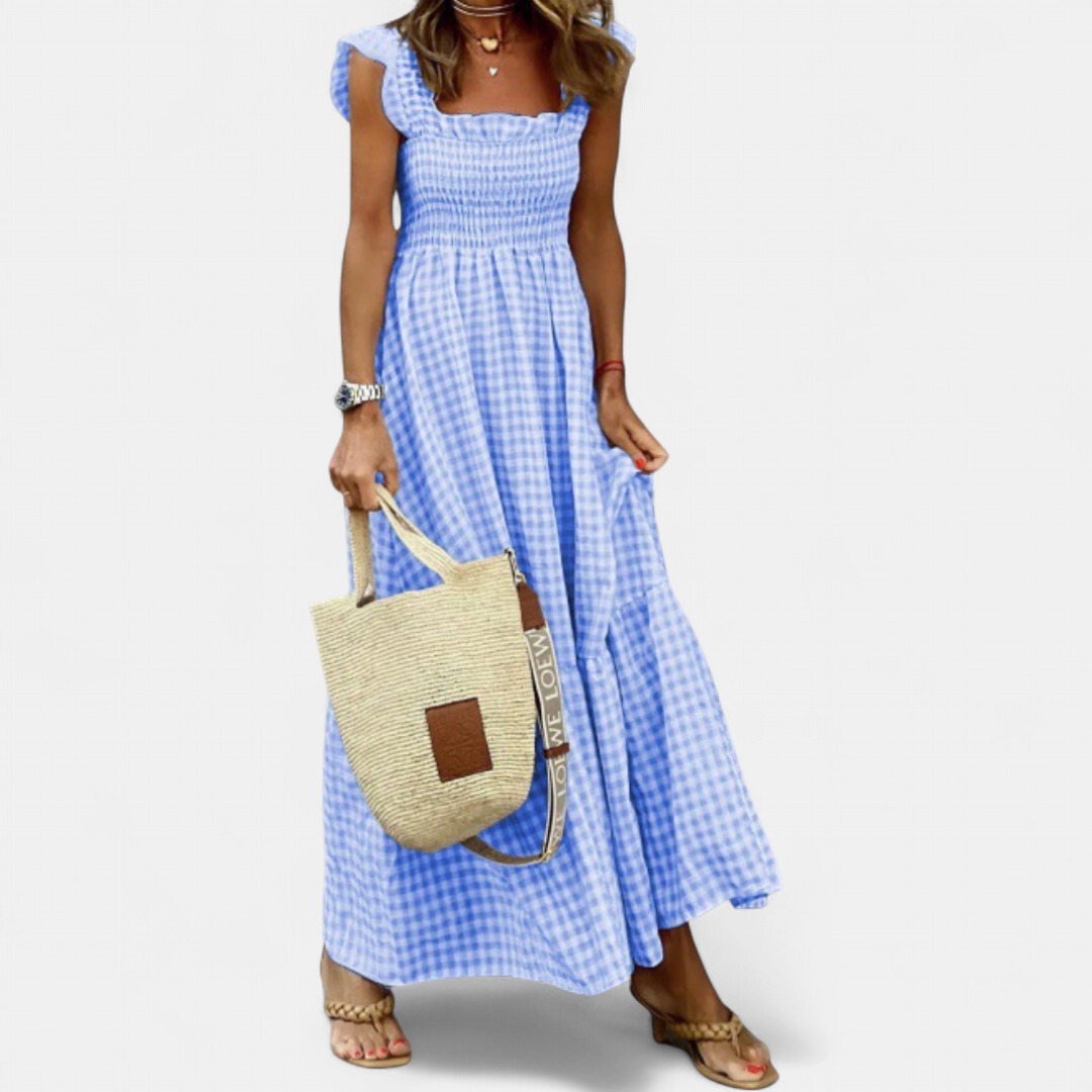 JOSÉPHINE™ – Patchwork Plaid Flared Midi Dress