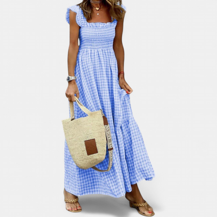 JOSÉPHINE™ – Patchwork Plaid Flared Midi Dress