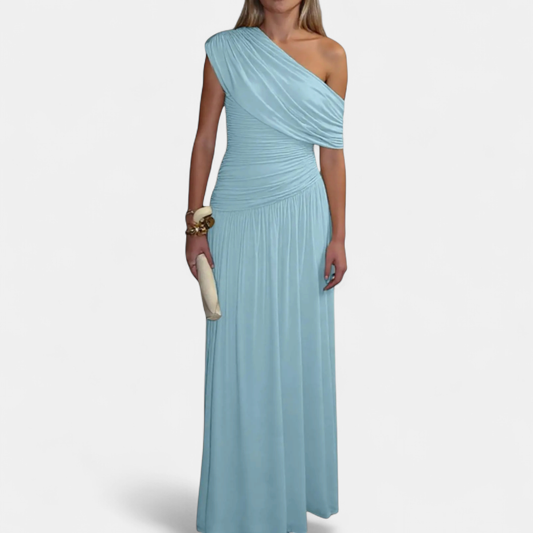 CELINE™ – One-Shoulder Pleated Midi Dress