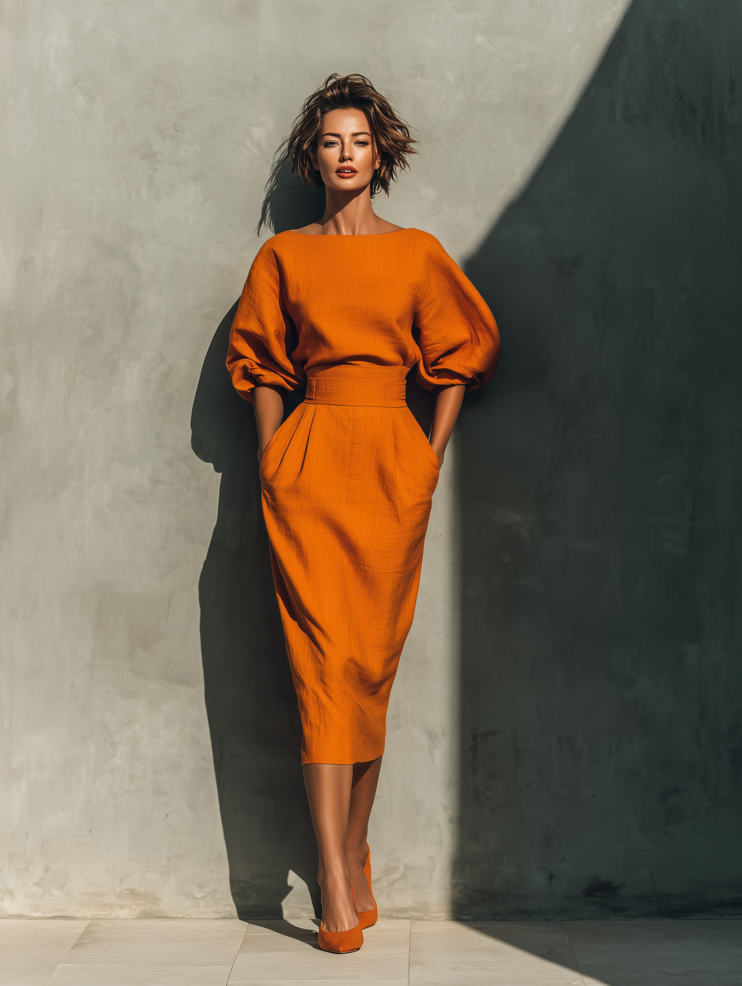 AMÉLIE™ - Mid-sleeve Top And Midi Skirt Set