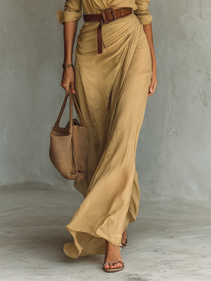 AURÉLIE™ - Long Sleeve Belted Maxi Dress