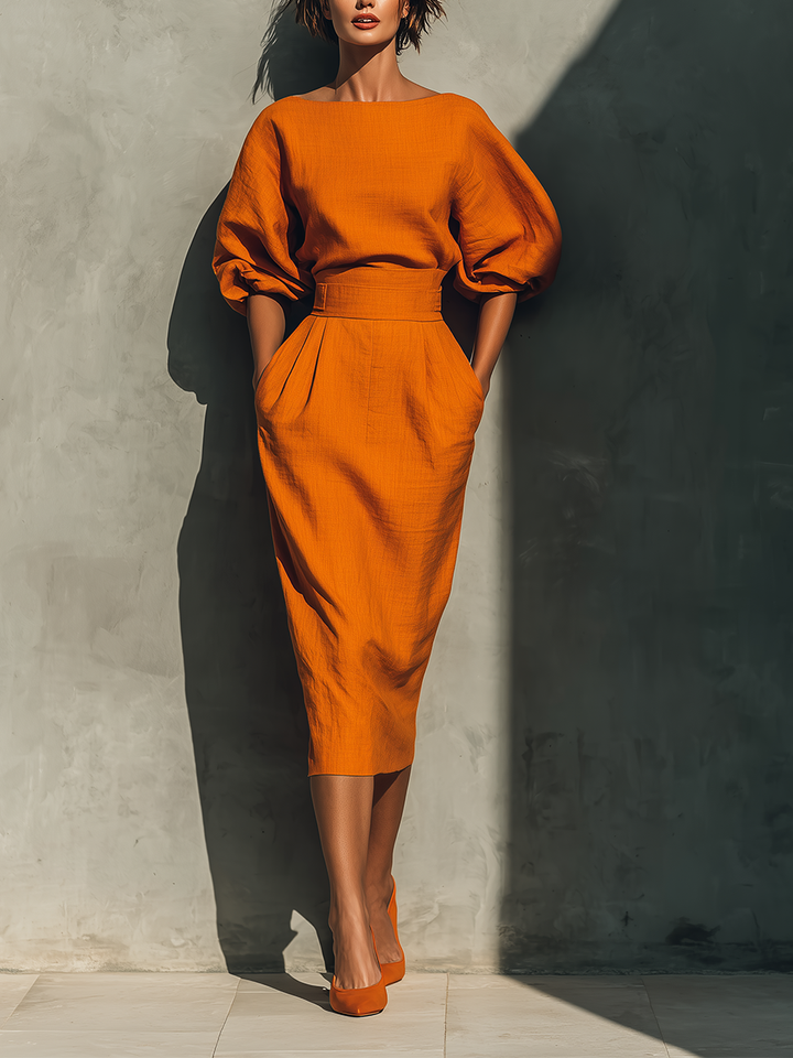 AMÉLIE™ - Mid-sleeve Top And Midi Skirt Set