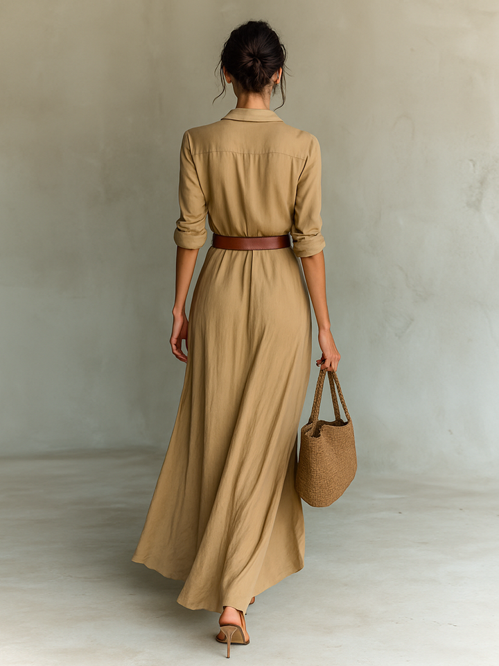 AURÉLIE™ - Long Sleeve Belted Maxi Dress